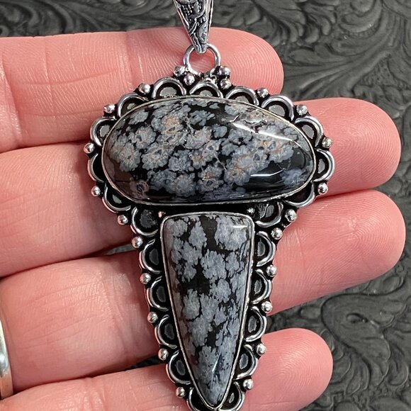 Double Snowflake Obsidian Pendant Stone Crystal Jewelry - Picture 1 of 6